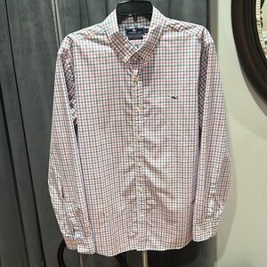 Vineyard Vines red white and blue plaid summer button down shirt
